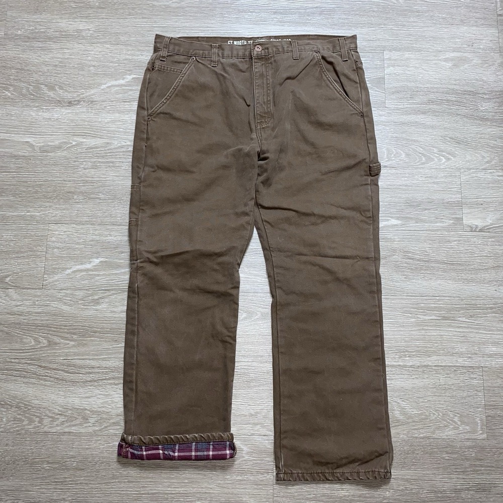 Dickies Flannel Lined Carpenter‎ Pants Men's 38x30 Brown Workwear Relaxed Fit